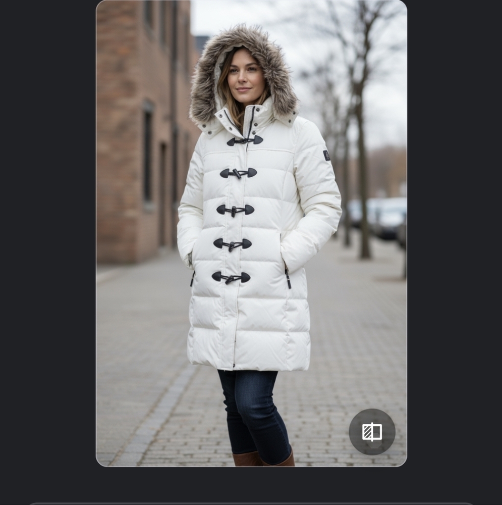 Esprit White Down Puffer Coat with Faux Fur Hood